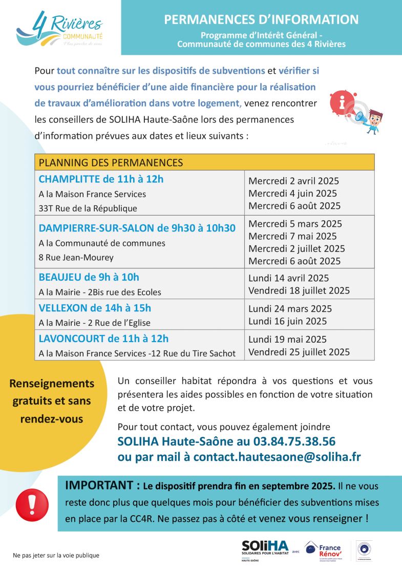 Planning des permanences Soliha 2025