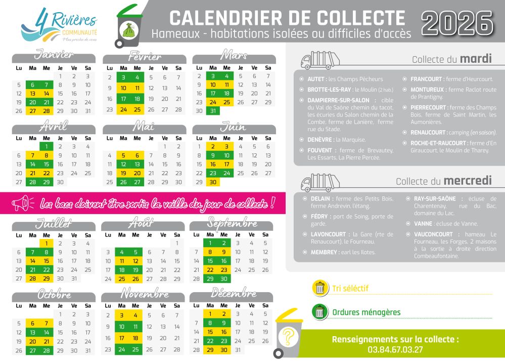 CALENDRIER DE COLLECTTE CC4R 2026