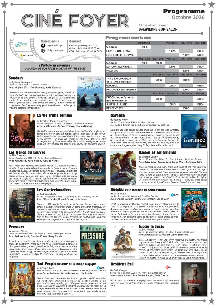 programme octobre Cin&eacute;-Foyer