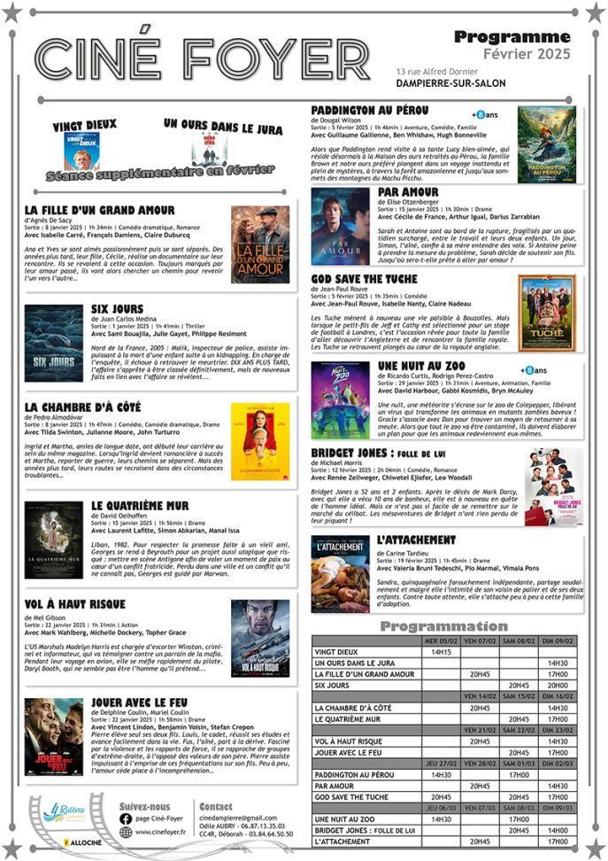 Programmation Ciné Foyer Février 2025