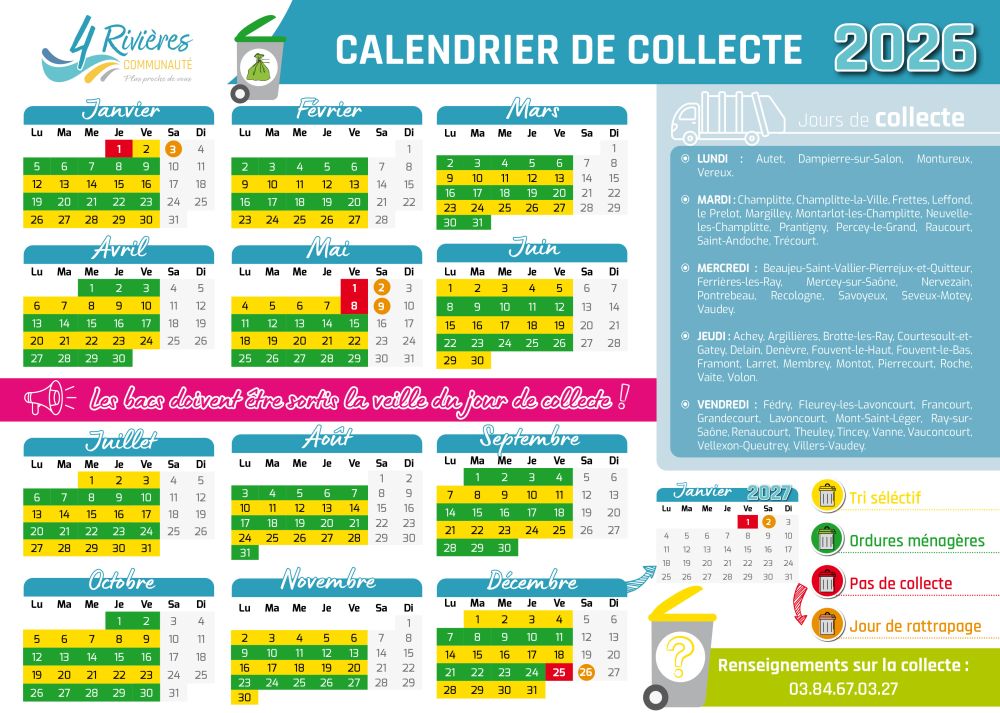 CALENDRIER DE COLLECTTE CC4R 2026