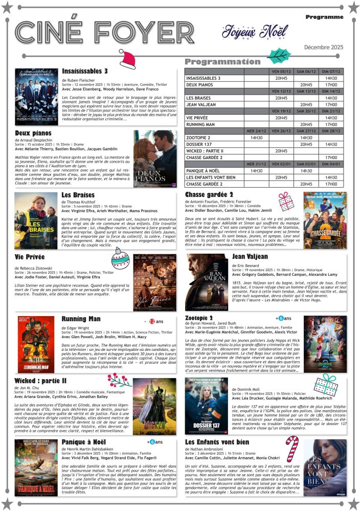 programme décembre ciné foyer