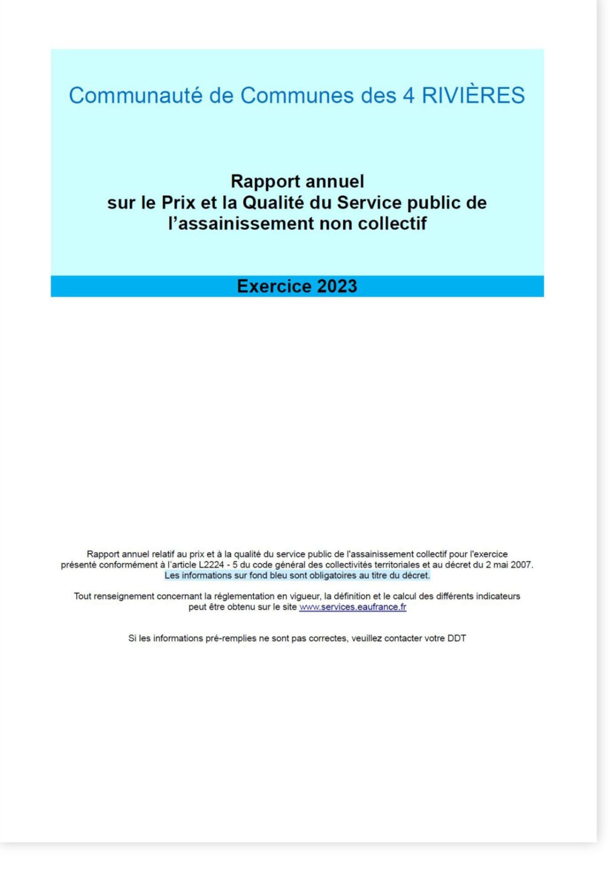 Rapport 2023 sur le prix et la qualité du service public d'assainissement collectif  