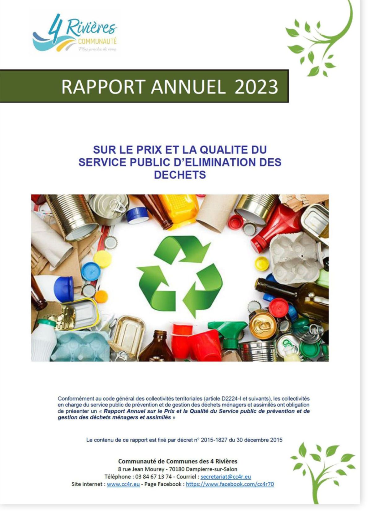 Rapport 2023 sur le prix et la qualité du service public d'élimination des déchets